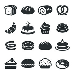 black cakes icons set vector image