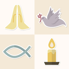 Mixed religious symbols sticker set vector