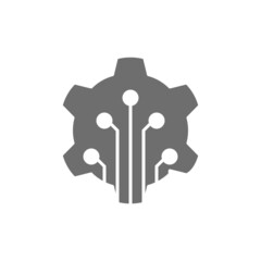Gear wheel with closed contacts, blockchain, cryptocurrency grey icon.