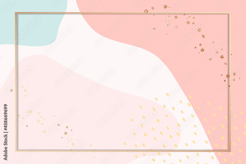 Poster rectangle gold frame on colorful memphis pattern background vector