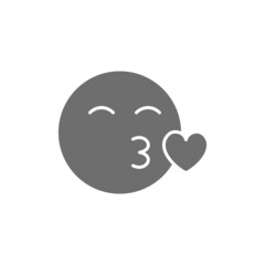 Happy face, kiss grey icon. Isolated on white background