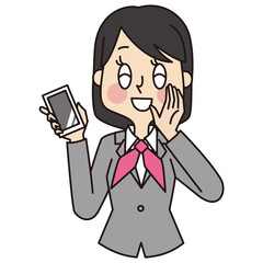 スマホを手に持った制服姿の女性