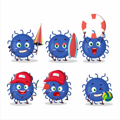 Happy Face substance virus cartoon character playing on a beach