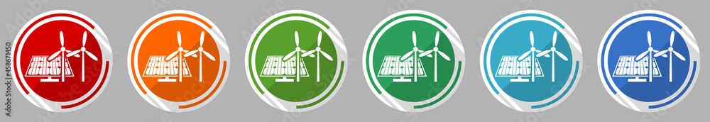 Poster wind and solar energy, renewables icon set, vector illustration in 6 colors options for webdesign an