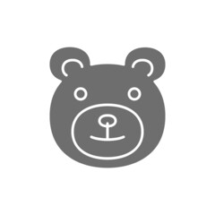 Teddy bear, childrens toy grey icon. Isolated on white background
