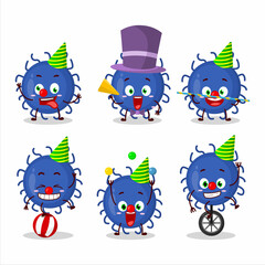 Cartoon character of substance virus with various circus shows