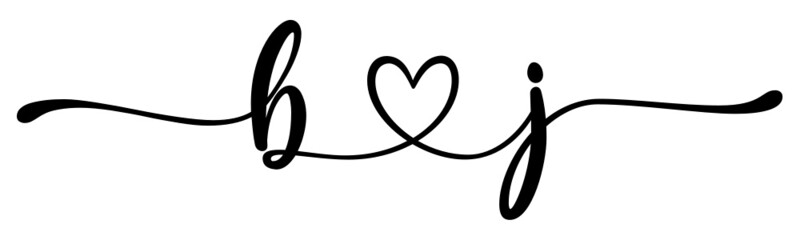 bj, jb, letters with heart Monogram, monogram wedding logo. Love icon, couples Initials, lower case, connecting HEART, home decor,