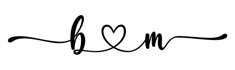 bm, mb, letters with heart Monogram, monogram wedding logo. Love icon, couples Initials, lower case, connecting HEART, home decor,