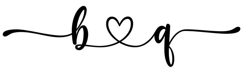 bq, qb, letters with heart Monogram, monogram wedding logo. Love icon, couples Initials, lower case, connecting HEART, home decor,