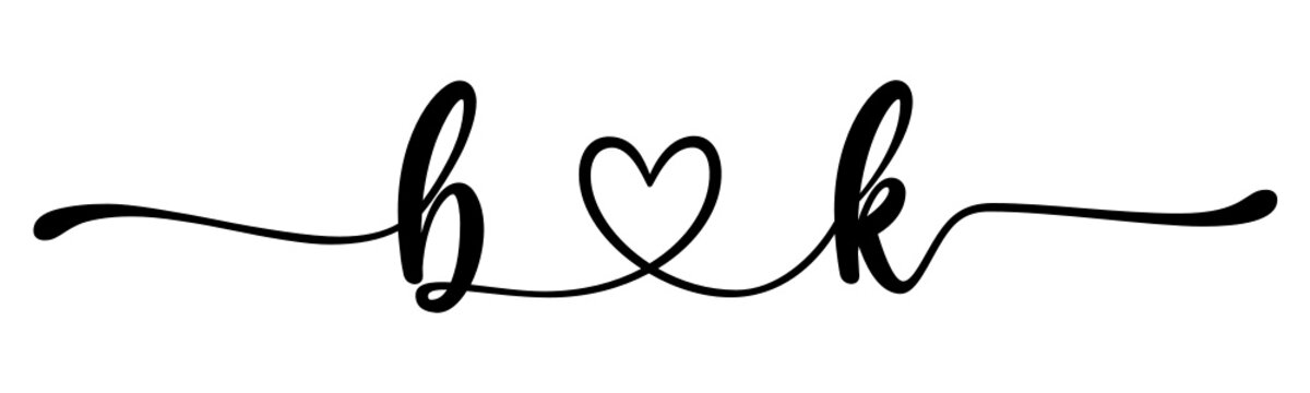 bk, kb, letters with heart Monogram, monogram wedding logo. Love icon, couples Initials, lower case, connecting HEART, home decor,