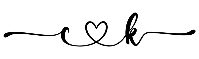 ck, kc, letters with heart Monogram, monogram wedding logo. Love icon, couples Initials, lower case, connecting HEART, home decor,