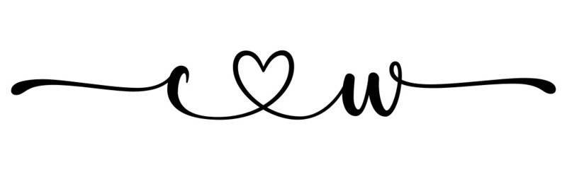 cw, wc, letters with heart Monogram, monogram wedding logo. Love icon, couples Initials, lower case, connecting HEART, home decor,