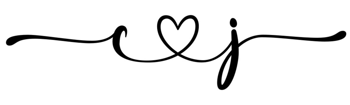 cj, jc, letters with heart Monogram, monogram wedding logo. Love icon, couples Initials, lower case, connecting HEART, home decor,