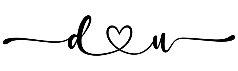 du, ud, letters with heart Monogram, monogram wedding logo. Love icon, couples Initials, lower case, connecting HEART, home decor,