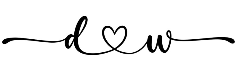 dw, wd, letters with heart Monogram, monogram wedding logo. Love icon, couples Initials, lower case, connecting HEART, home decor,