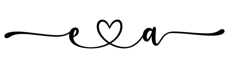 ea, ae, letters with heart Monogram, monogram wedding logo. Love icon, couples Initials, lower case, connecting HEART, home decor,