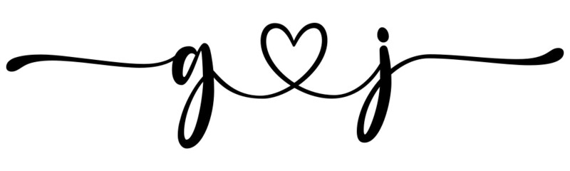 gj, jg, letters with heart Monogram, monogram wedding logo. Love icon, couples Initials, lower case, connecting HEART, home decor,