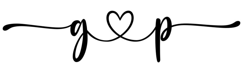 gp, pg, letters with heart Monogram, monogram wedding logo. Love icon, couples Initials, lower case, connecting HEART, home decor,