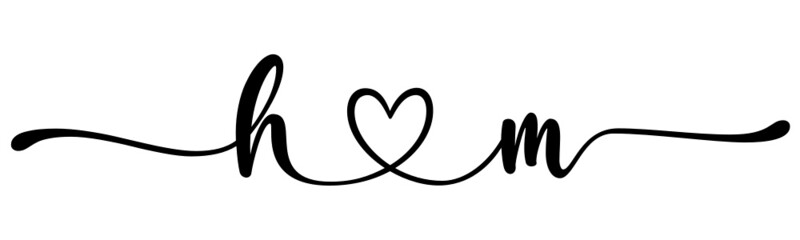 hm, mh, letters with heart Monogram, monogram wedding logo. Love icon, couples Initials, lower case, connecting HEART, home decor,