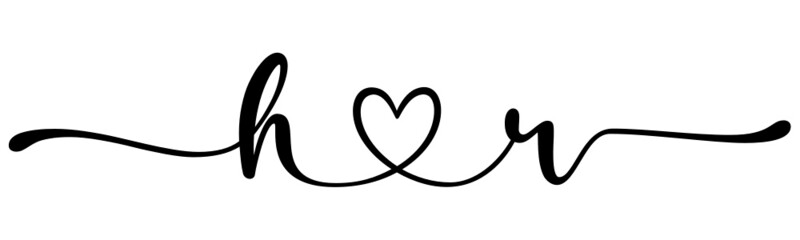 hr, rh, letters with heart Monogram, monogram wedding logo. Love icon, couples Initials, lower case, connecting HEART, home decor,