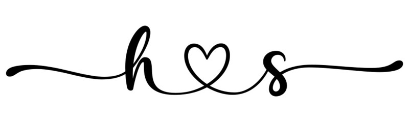 hs, sh, letters with heart Monogram, monogram wedding logo. Love icon, couples Initials, lower case, connecting HEART, home decor,