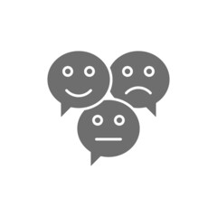 Feedback emoticon chats, positive, negative and neutral speech bubbles grey icon