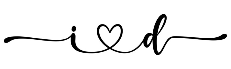 id, di, letters with heart Monogram, monogram wedding logo. Love icon, couples Initials, lower case, connecting HEART, home decor,