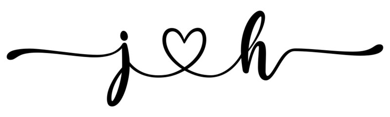 jh, hj, letters with heart Monogram, monogram wedding logo. Love icon, couples Initials, lower case, connecting HEART, home decor,