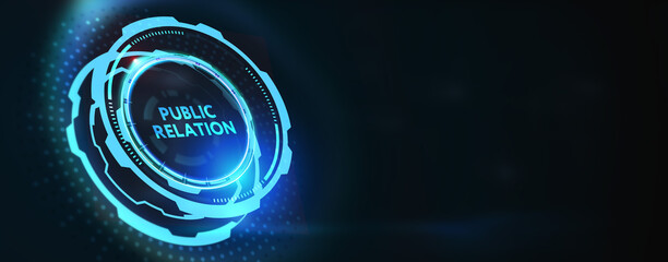 PR Public relation management. Business, Technology, Internet and network concept.3d illustration