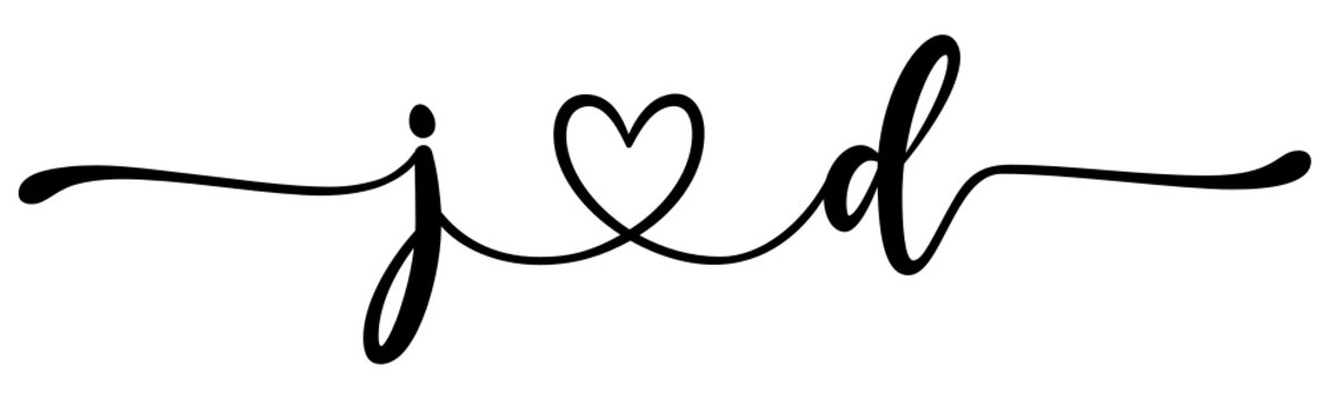 jd, dj, letters with heart Monogram, monogram wedding logo. Love icon, couples Initials, lower case, connecting HEART, home decor,