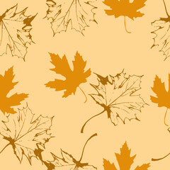 Autumn yellow and brown leaves. Seamless pattern design. Vector illustration.