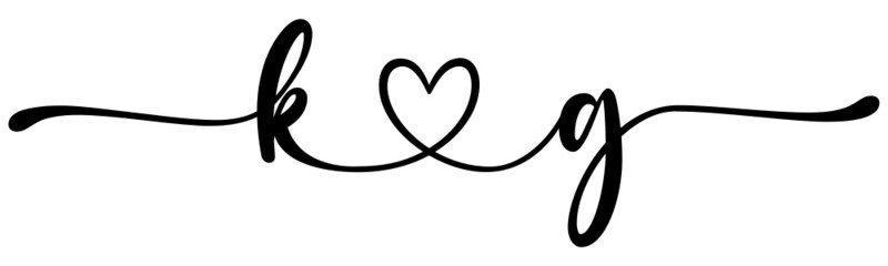 kg, gk, letters with heart Monogram, monogram wedding logo. Love icon, couples Initials, lower case, connecting HEART, home decor,
