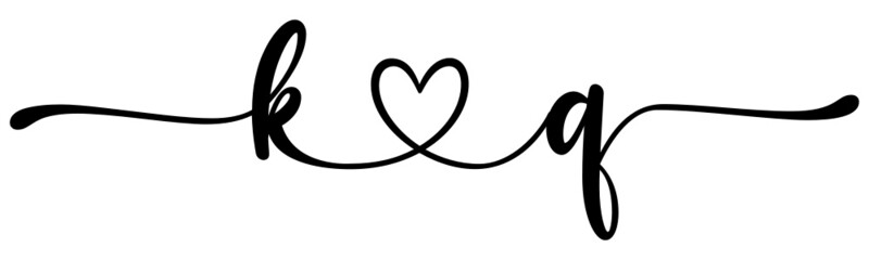 kq, qk, letters with heart Monogram, monogram wedding logo. Love icon, couples Initials, lower case, connecting HEART, home decor,