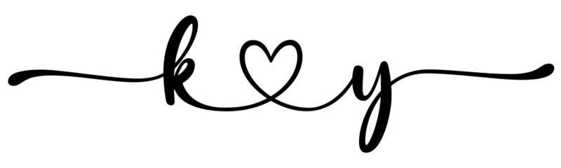 ky, yk, letters with heart Monogram, monogram wedding logo. Love icon, couples Initials, lower case, connecting HEART, home decor,