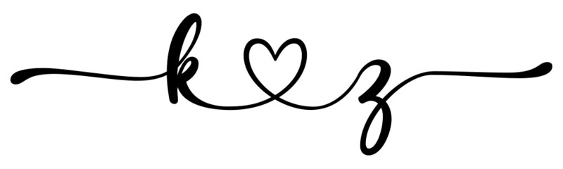 kz, zk, letters with heart Monogram, monogram wedding logo. Love icon, couples Initials, lower case, connecting HEART, home decor,