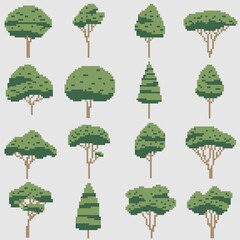 Fototapeta premium Simplicity tree freehand pixel flat design collection.