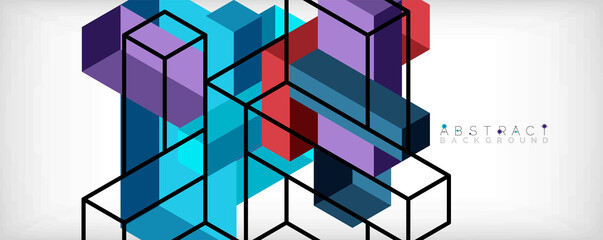 Abstract background. 3d cubes, cubic elements and blocks. Techno or business concept for wallpaper, banner, background, landing page