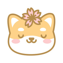 cute shiba dog head with a pile of cherry blossoms on his head