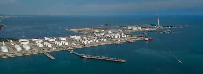 Aerial view oil tertminal storage tank, White oil tank storage chemical petroleum petrochemical...