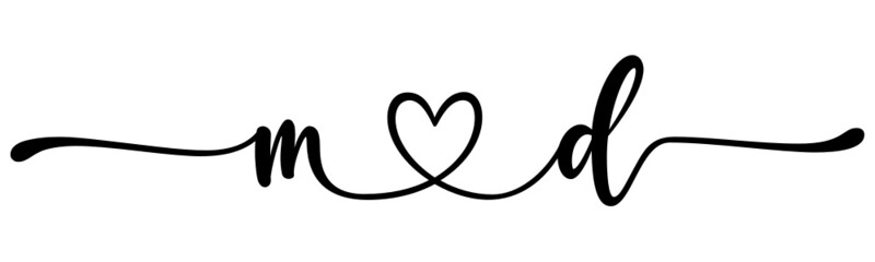 md, dm, letters with heart Monogram, monogram wedding logo. Love icon, couples Initials, lower case, connecting HEART, home decor,