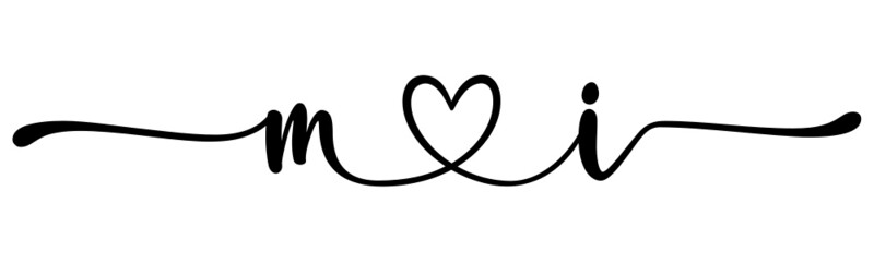 mi, im, letters with heart Monogram, monogram wedding logo. Love icon, couples Initials, lower case, connecting HEART, home decor,