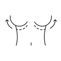 A pair of human plastic surgery breasts with nipples line art icon for medical apps and websites
