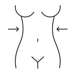 Female figure. Outline of young girl. Stylized slender body. Linear Art. Black and white vector illustration and icon. Contour of a slender figure. Plastic surgery