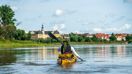 Kayaking on the Elbe river in Coswig (Saxony-Anhalt)