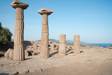 Fototapeta premium Athena Temple In Assos Ancient City, Behramkale historical ruins. Çanakkale - TURKEY