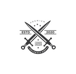 Crossed Swords Logo design Vector Emblem badge template vintage black silhouette Illustration.