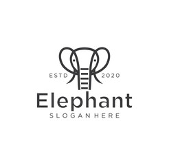 Minimalist Elephant Logo line art design concept illustration silhouette black.