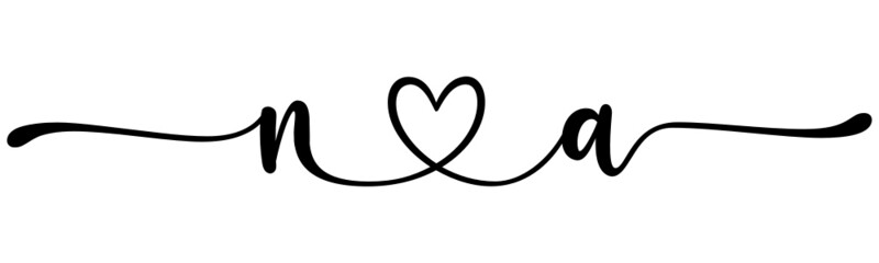 na, an, letters with heart Monogram, monogram wedding logo. Love icon, couples Initials, lower case, connecting HEART, home decor,