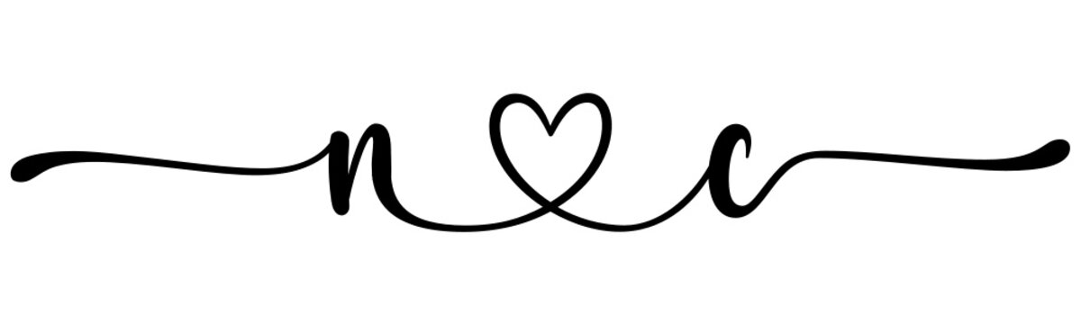 nc, cn, letters with heart Monogram, monogram wedding logo. Love icon, couples Initials, lower case, connecting HEART, home decor,
