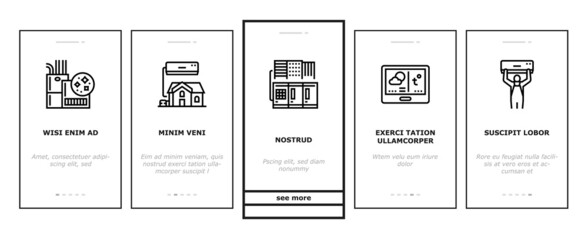Conditioning System Electronics Onboarding Mobile App Page Screen Vector. Conditioning System Repair And Purification Service, Maintenance And Filtration, Installation And Replacement Illustrations